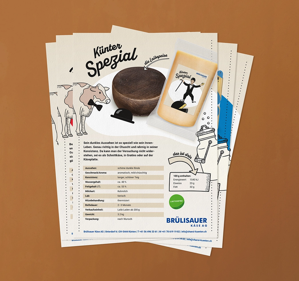 Layoutdesign der Bruelisauer Käse Factsheets